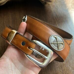 Vintage sentry leather tapered hammered metal golfing belt medium 90’s USA Made